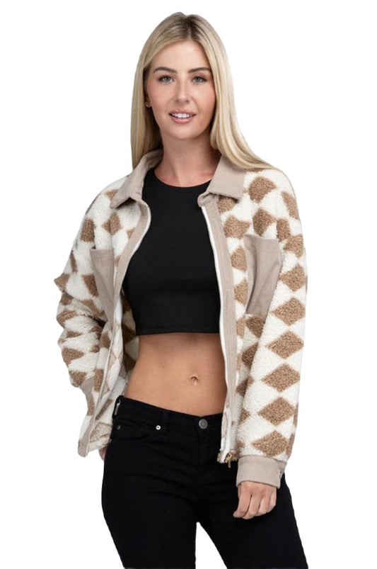Checked Zip Pockets Jacket - PureLove Designs LLC