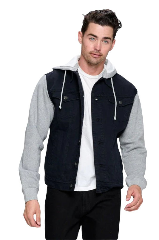 Men's Denim Jacket with Fleece Hoodies - PureLove Designs LLC