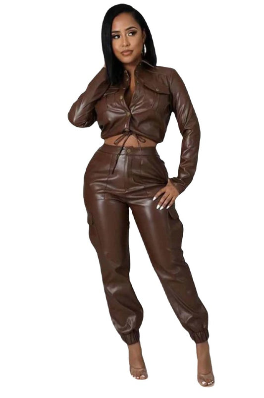 SEXY PU LEATHER 2PC PANTS SET - PureLove Designs LLC