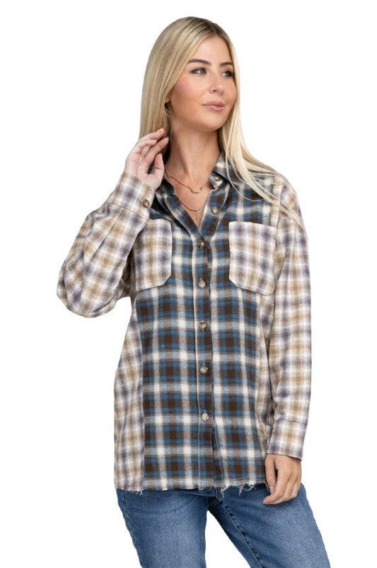 Plaid Patchwork Pockets Shirt - PureLove Designs LLC