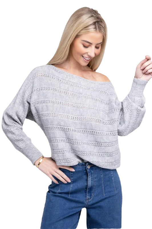 Boat Neck Cable Knit Sweater - PureLove Designs LLC