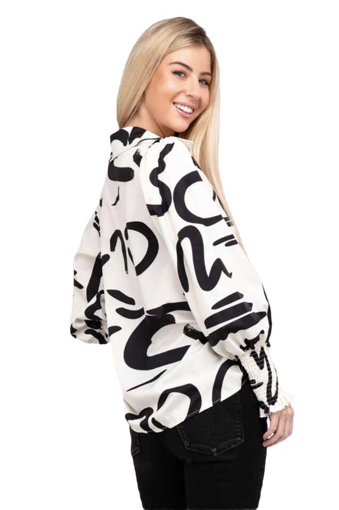 Geo Print Button Front Blouse - PureLove Designs LLC
