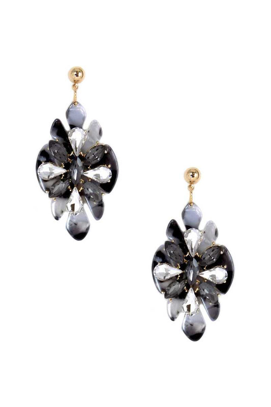 Acetate Rhinestone Flower Dangle Earring - PureLove Designs LLC