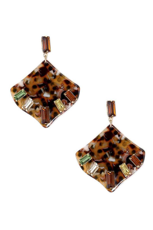 Acetate Rhinestone Square Dangle Earring - PureLove Designs LLC