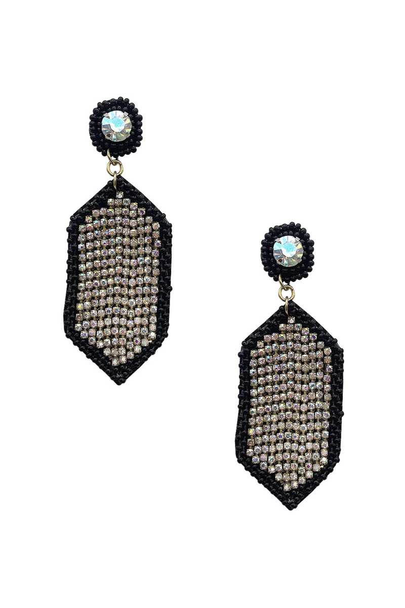 Seed Bead Rhinestone Hexagon Dangle Earring - PureLove Designs LLC