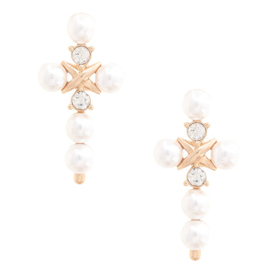 Pearl Bead Cross Dangle Earring - PureLove Designs LLC