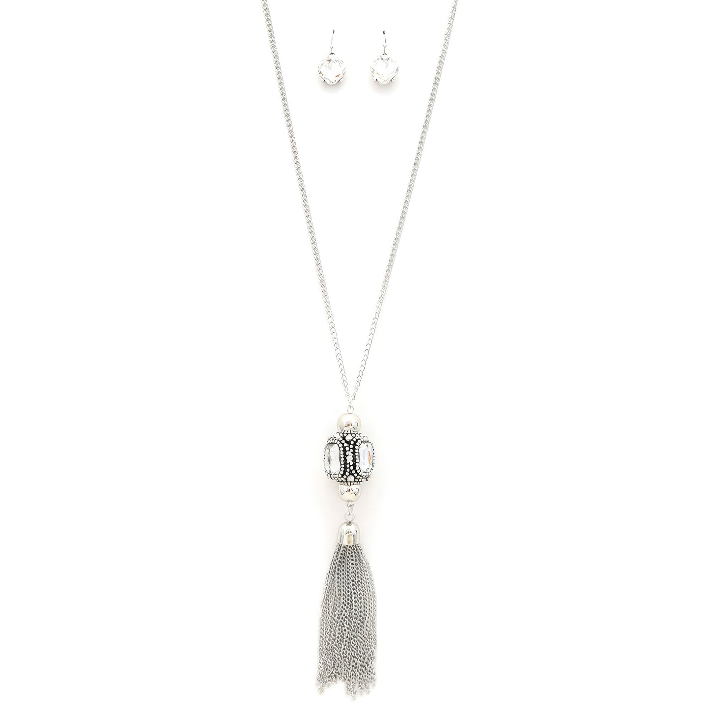Cube Rhinestone Chain Tassel Necklace - PureLove Designs LLC
