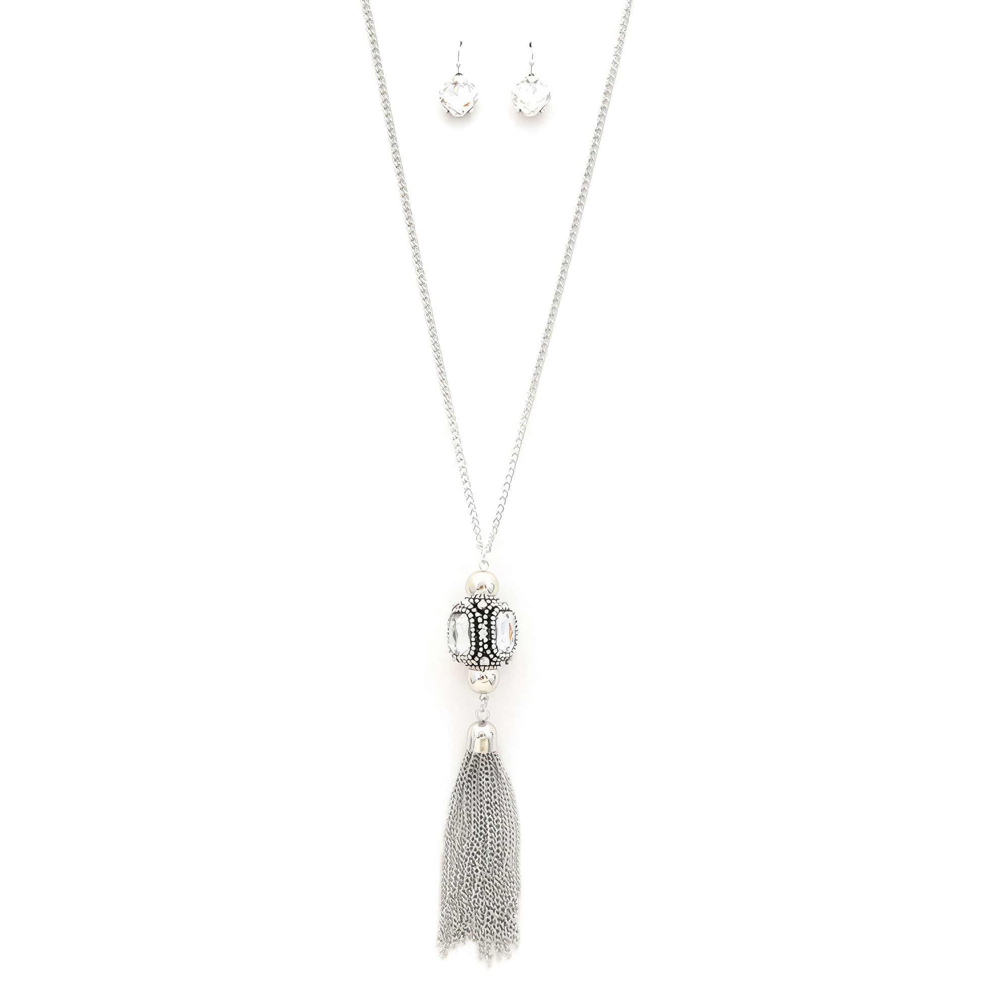 Cube Rhinestone Chain Tassel Necklace - PureLove Designs LLC