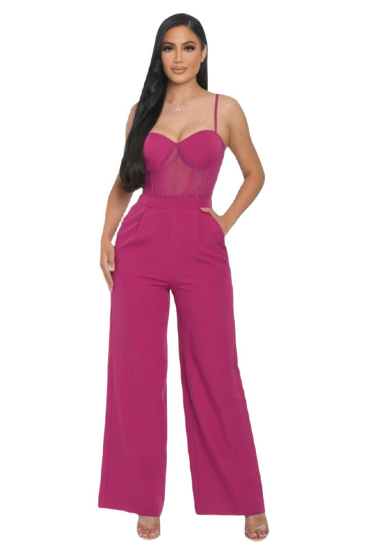 Mesh Insert Cup Wide Leg Jumpsuit - PureLove Designs LLC