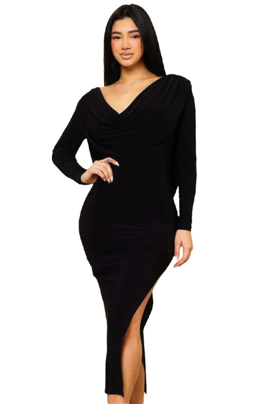 Low Cowl Neck And Back Midi Dress - PureLove Designs LLC