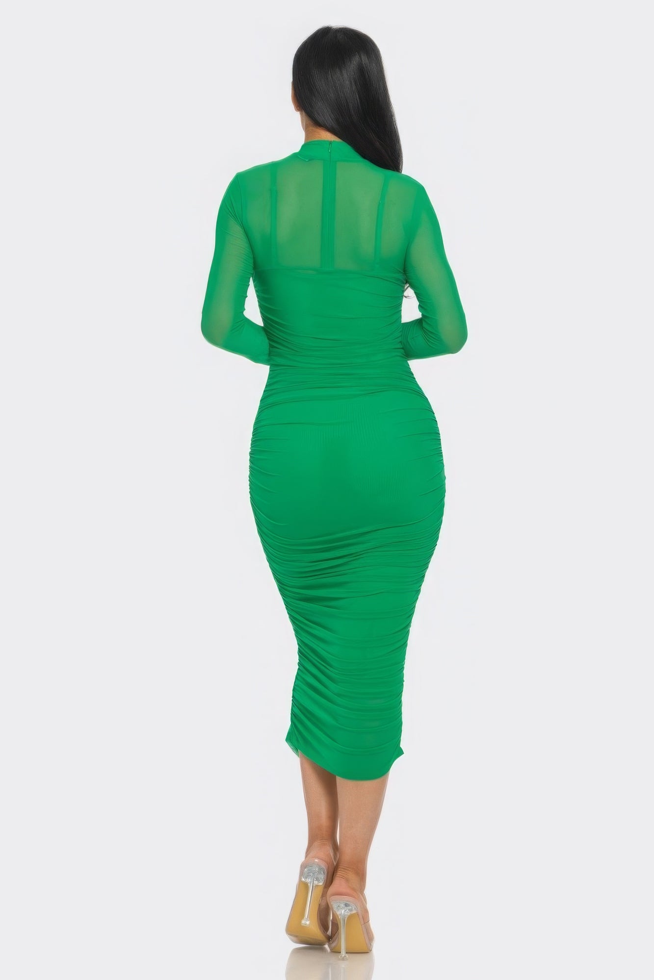 Solid Mesh Ruched Midi Dress - PureLove Designs LLC