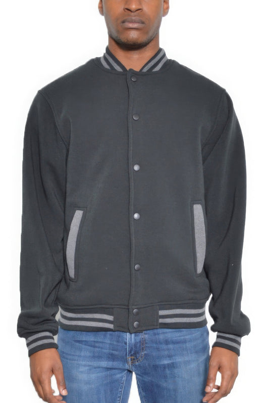 Mens Fleece Snap Button Varsity Jacket - PureLove Designs LLC