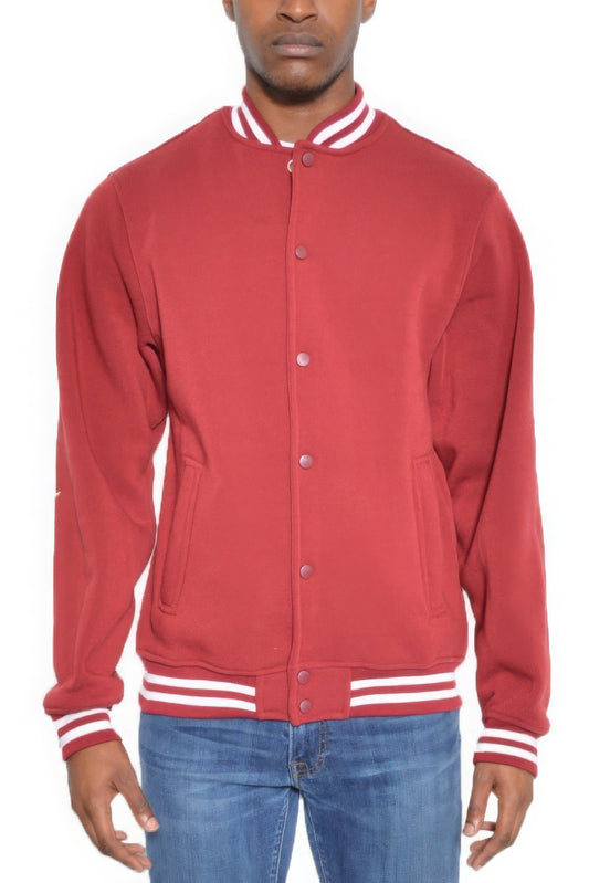 Mens Fleece Snap Button Varsity Jacket - PureLove Designs LLC