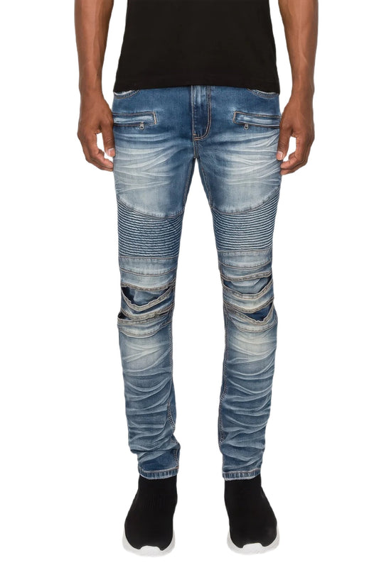 Men Creased Biker Denim Jeans - PureLove Designs LLC