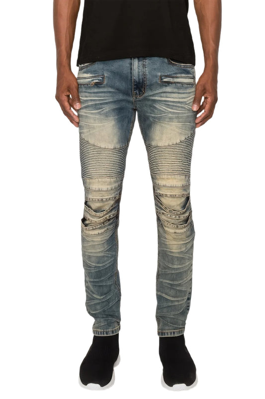 Men Creased Biker Denim Jeans - PureLove Designs LLC