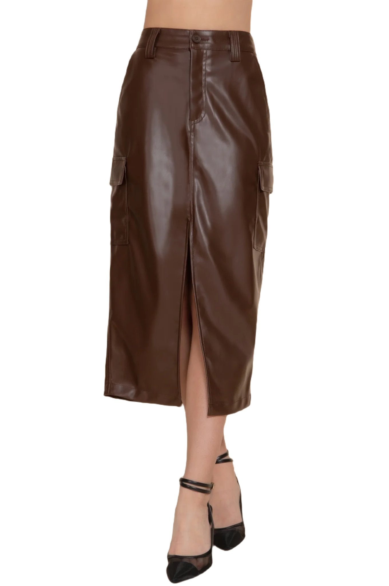 Faux Leather Midi Cargo Skirt - PureLove Designs LLC