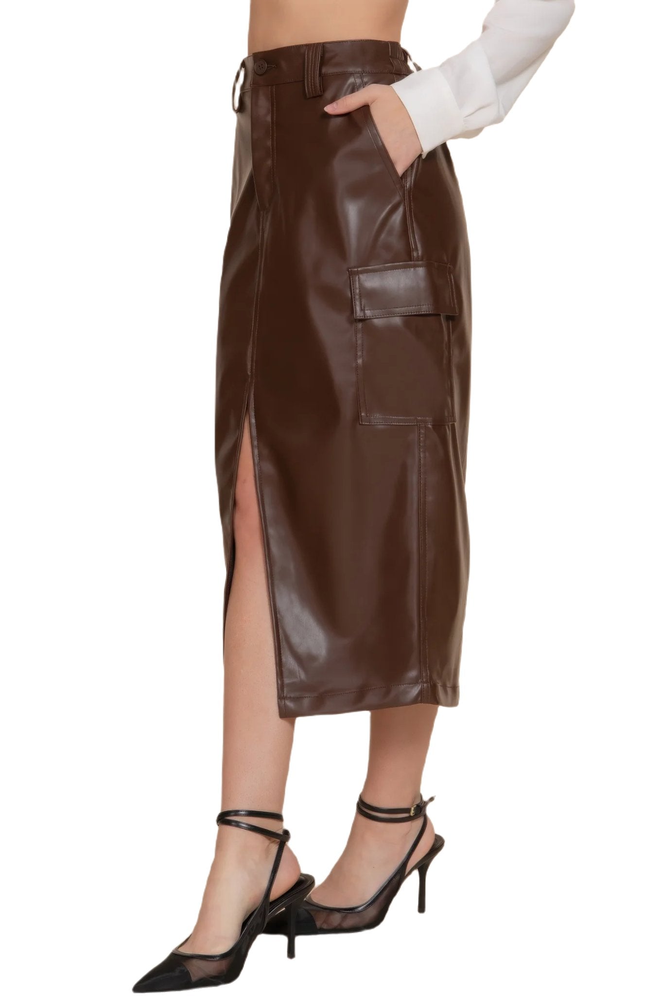Faux Leather Midi Cargo Skirt - PureLove Designs LLC