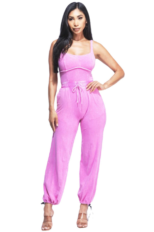 Washed Jumpsuit With Adjustable Ankle - PureLove Designs LLC