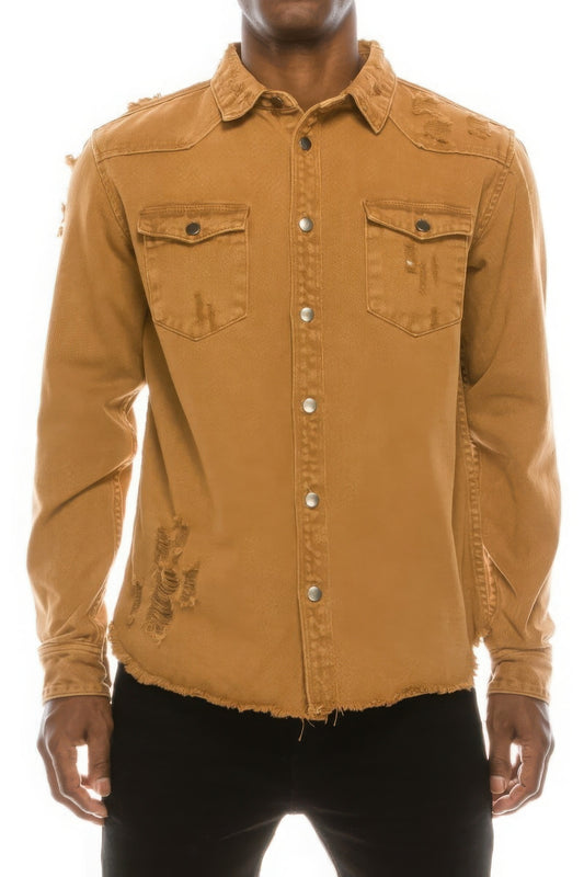 Men's Ripped Denim Overshirt - PureLove Designs LLC