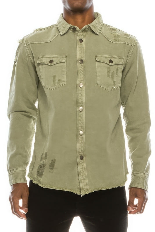 Men's Ripped Denim Overshirt - PureLove Designs LLC