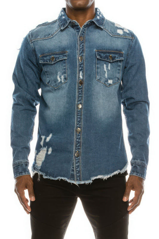 Men's Ripped Denim Overshirt - PureLove Designs LLC