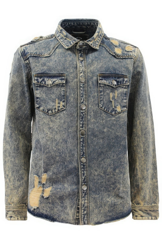 Men's Ripped Denim Overshirt - PureLove Designs LLC