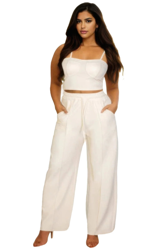 Plus Bustier Crop Cami Top & Slant Pocket Straight Pants - PureLove Designs LLC
