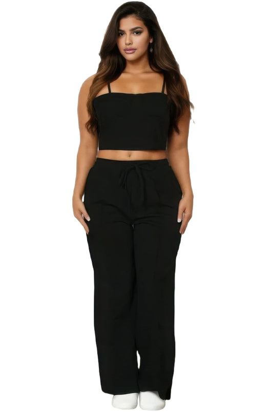 Plus Bustier Crop Cami Top & Slant Pocket Straight Pants - PureLove Designs LLC