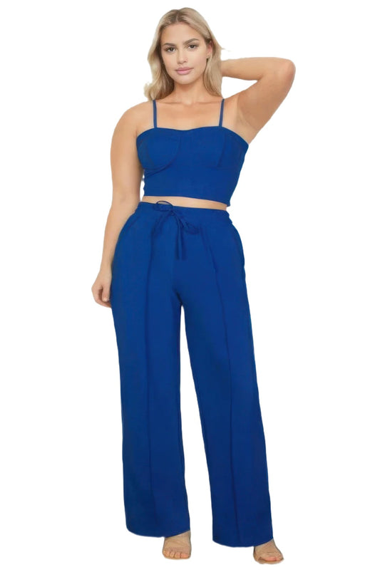 Plus Bustier Crop Cami Top & Slant Pocket Straight Pants - PureLove Designs LLC