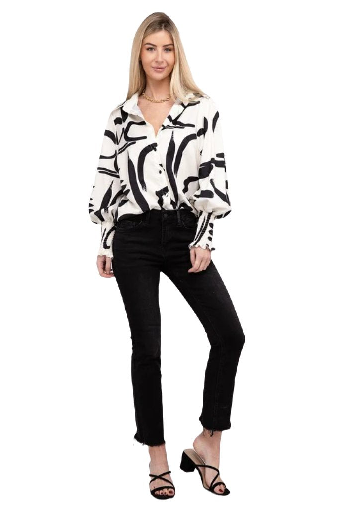Geo Print Button Front Blouse - PureLove Designs LLC