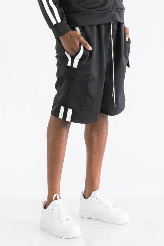 TWO STRIPE CARGO POCKET TRACK SHORTS - PureLove Designs LLC