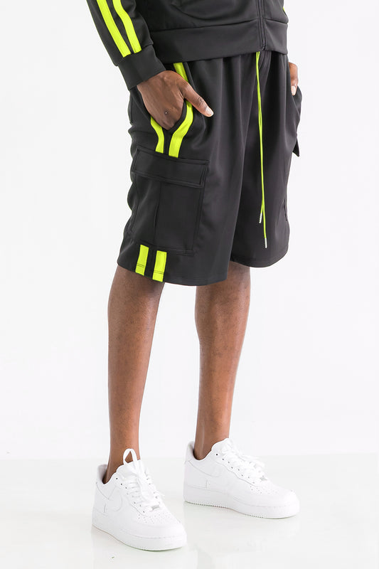 TWO STRIPE CARGO POCKET TRACK SHORTS - PureLove Designs LLC