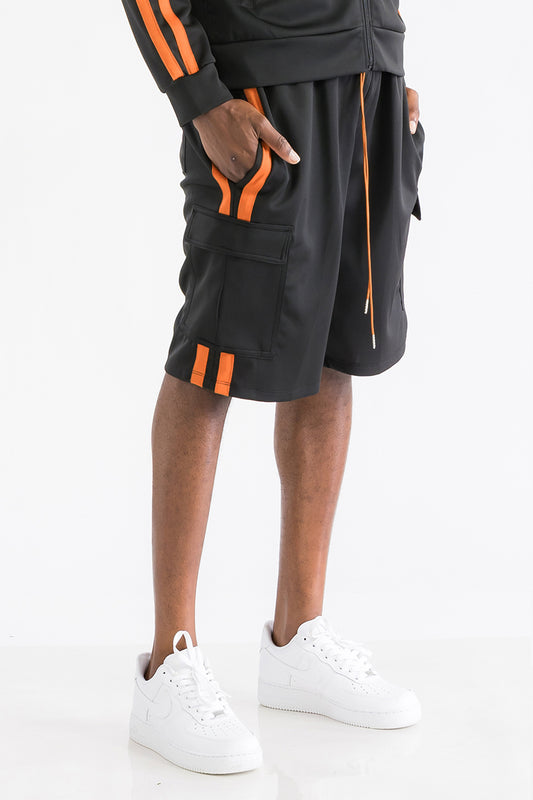 TWO STRIPE CARGO POCKET TRACK SHORTS - PureLove Designs LLC