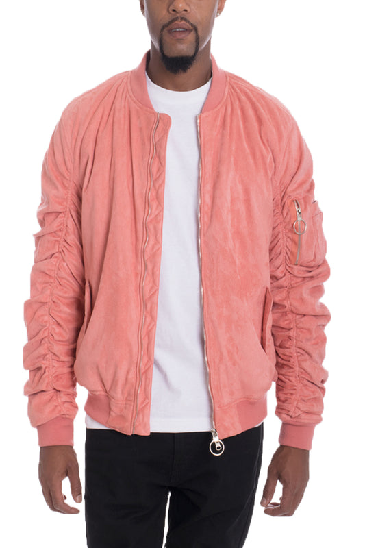 Coral Pink Faux Suede Tagged Bomber - PureLove Designs LLC