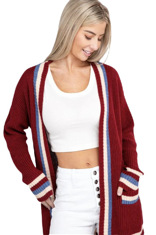 Open cardigan with contrast trim - PureLove Designs LLC