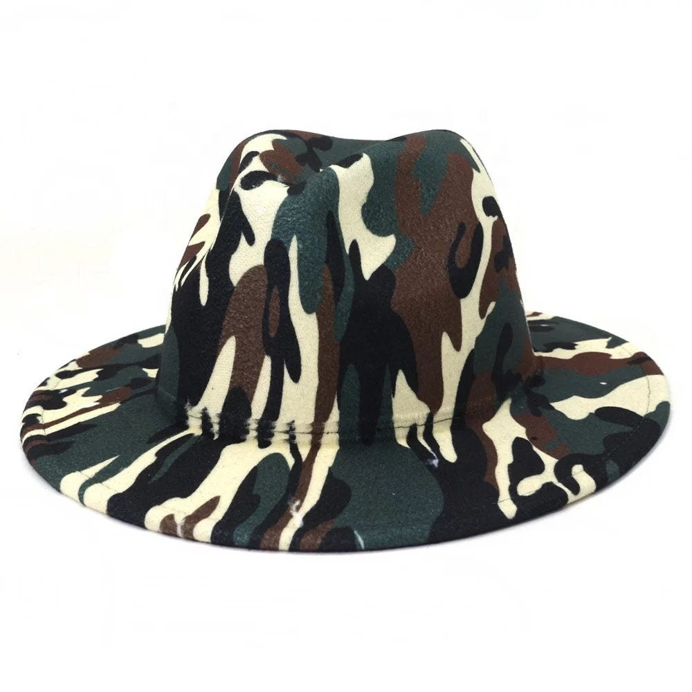Fedora, stiff fedora hat, fedora for woman, fedora for men, classic fit fedora, jazz hat, short brim hat, boho hat, camouflage hat - PureLove Designs LLC