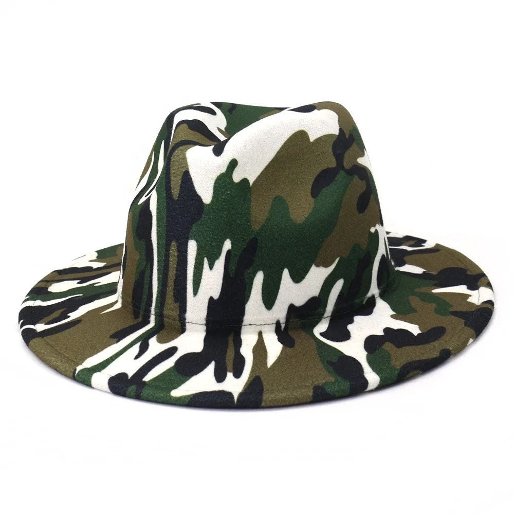 Fedora, stiff fedora hat, fedora for woman, fedora for men, classic fit fedora, jazz hat, short brim hat, boho hat, camouflage hat - PureLove Designs LLC