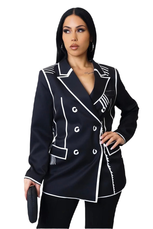 Black and white blazer/Business Blazer/Sketch Style/Couture Blazer - PureLove Designs LLC