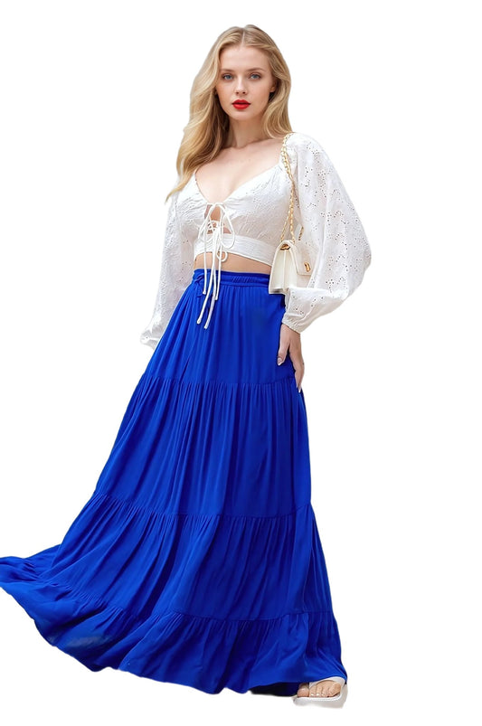 Solid Maxi Skirt, Boho Skirt, Tiered skirt in Royal Blue - PureLove Designs LLC