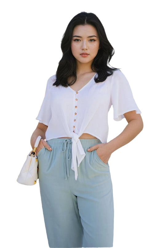 Solid Cotton Top, Tie front top, Crop Top - Ivory - PureLove Designs LLC