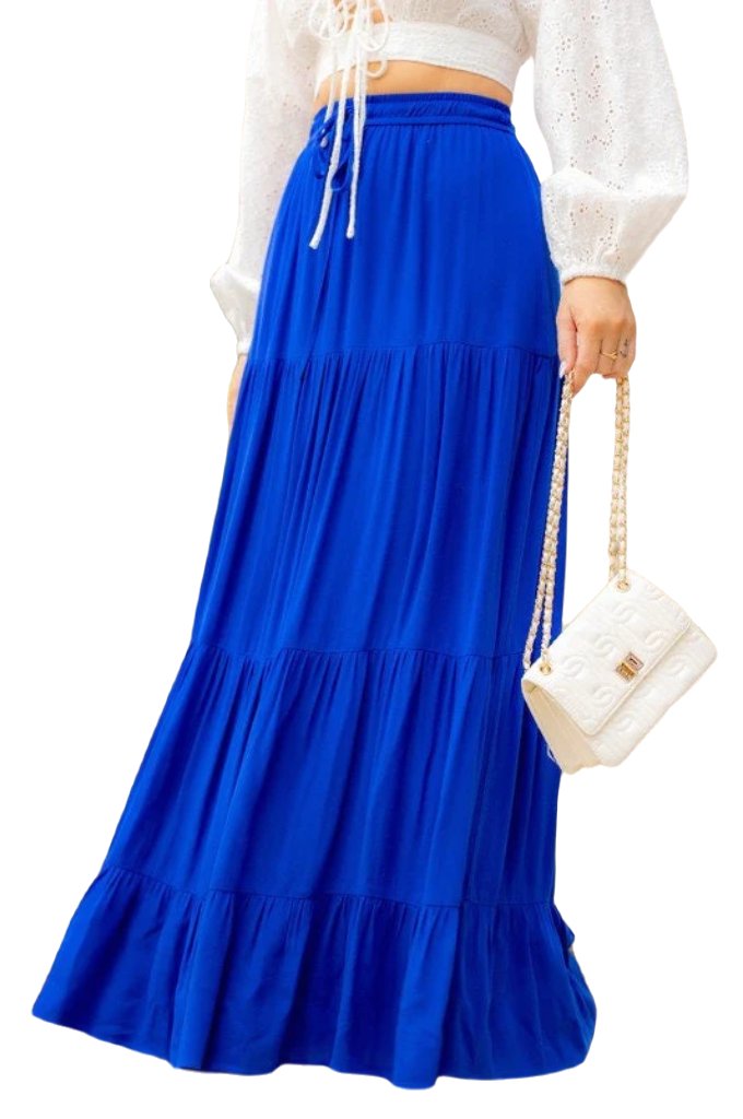 Solid Maxi Skirt, Boho Skirt, Tiered skirt in Royal Blue - PureLove Designs LLC