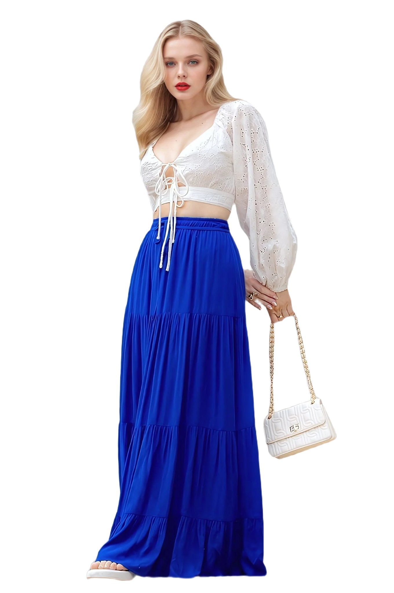 Solid Maxi Skirt, Boho Skirt, Tiered skirt in Royal Blue - PureLove Designs LLC
