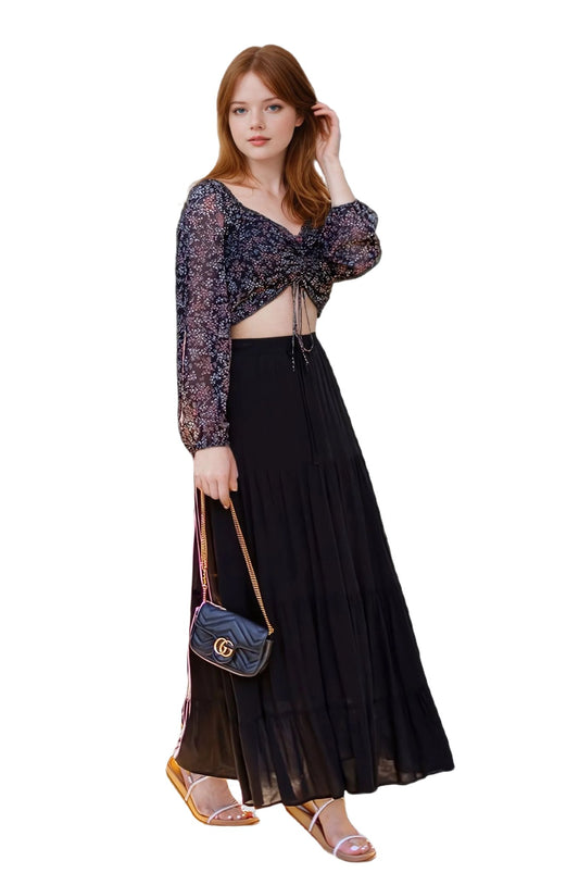 Solid Maxi Skirt, Boho Skirt, Tiered skirt in Black - PureLove Designs LLC